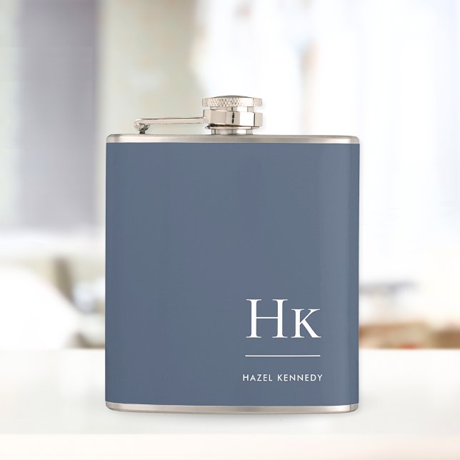 Monogramm personalisiert klassisch navyblau weiß flachmann (Von Creator hochgeladen)