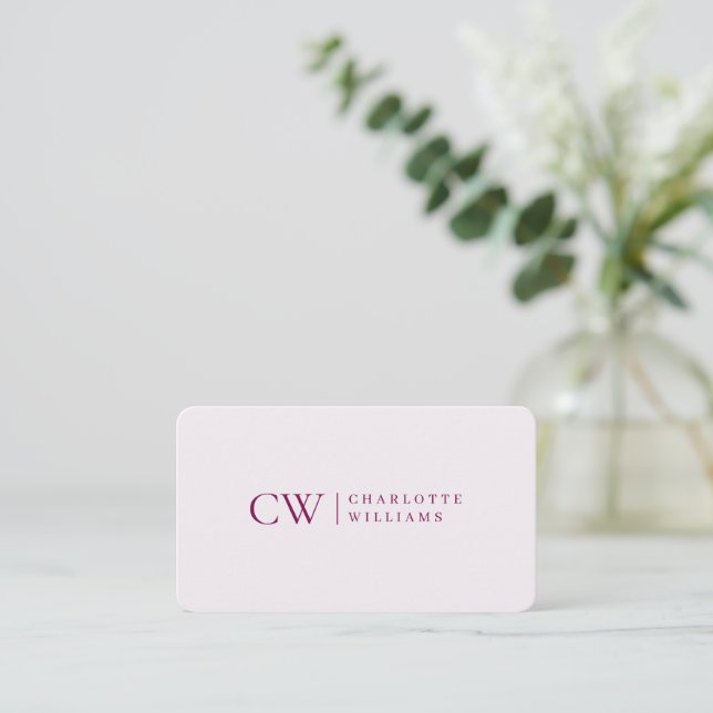 Monogramm Personalisiert rosa Visitenkarte (Stehend Vorderseite)