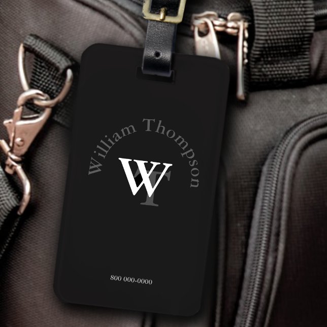 Monogramm - personalisiert schwarz gepäckanhänger (Von Creator hochgeladen)