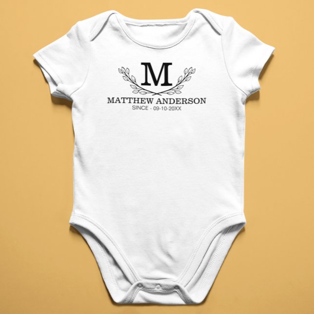 Monogramm personalisiert Schwarz-Weiß-Name Baby Strampler (Von Creator hochgeladen)