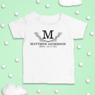 Monogramm personalisiert Schwarz-Weiß-Name Baby T-shirt