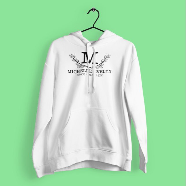 Monogramm personalisiert Schwarz-Weiß-Name Hoodie (Von Creator hochgeladen)
