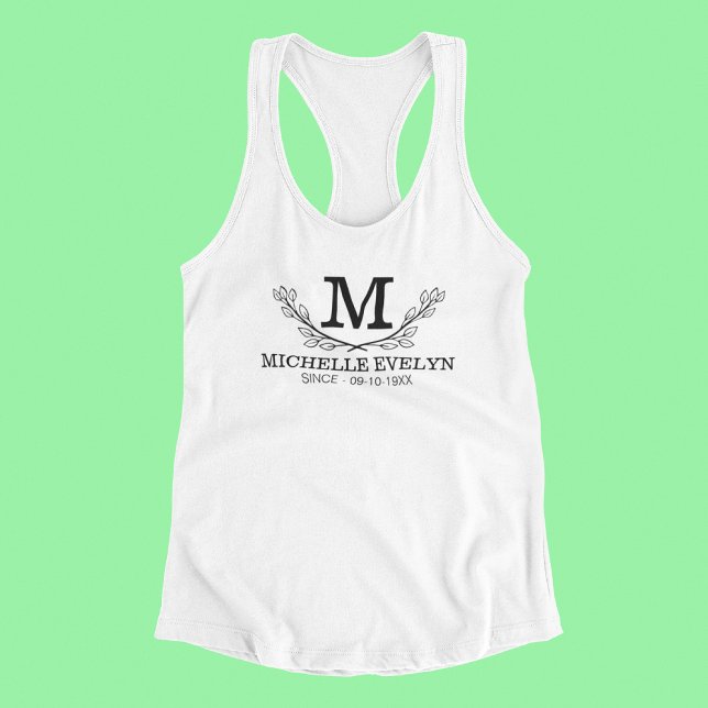 Monogramm personalisiert Schwarz-Weiß-Name Tank Top (Von Creator hochgeladen)