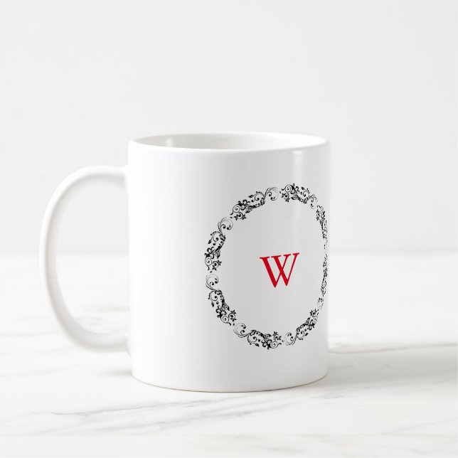 Monogramm Personalisiert Schwarz/Weiß-Swirbel-Desi Kaffeetasse (Links)
