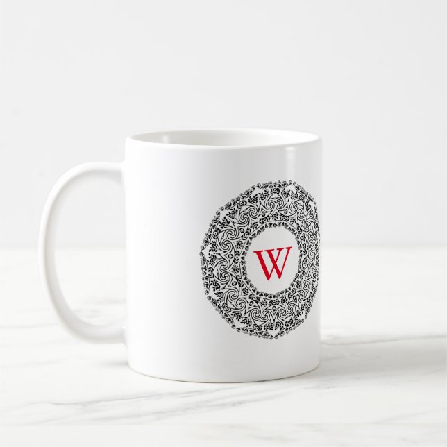 Monogramm Personalisiert Schwarz/Weiß-Swirbel-Desi Tasse (Links)