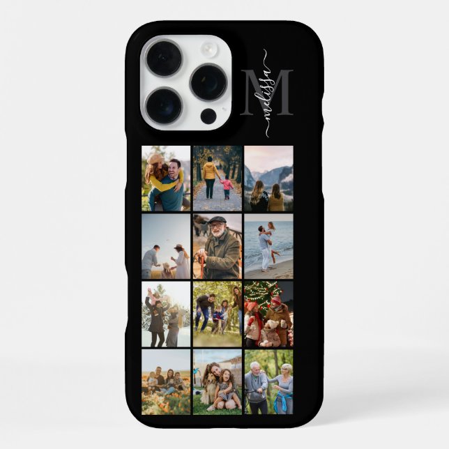 Monogramm Personalisierte 12-Foto-Collage iPhone Hülle (Rückseite)