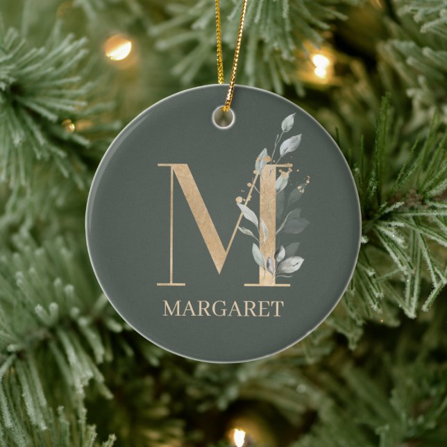 Monogramm Personalisierte Keramik Floral Keramik Ornament (Baum)
