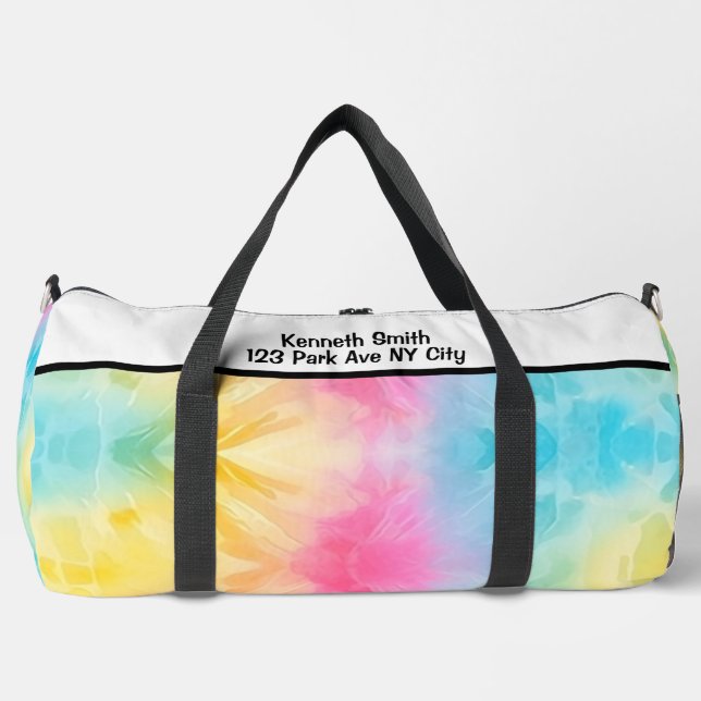Monogramm Personalisierte Regenbogen-Tie-Dye-Mädch Duffle Bag (Vorderseite)