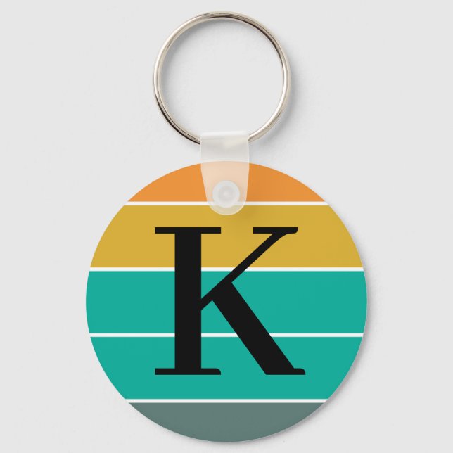 Monogramm personalisierte Retrowellen Schlüsselanhänger (Vorderseite)