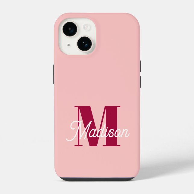 Monogramm Personalisierte rosa Anfangsbuchstaben iPhone Hülle (Rückseite)