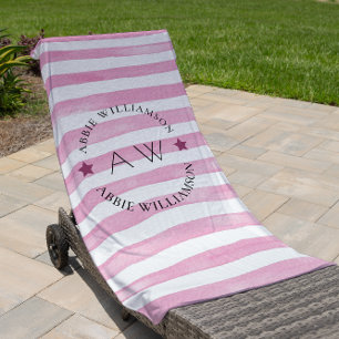 Monogramm personalisierte rosa Streifen Strandtuch