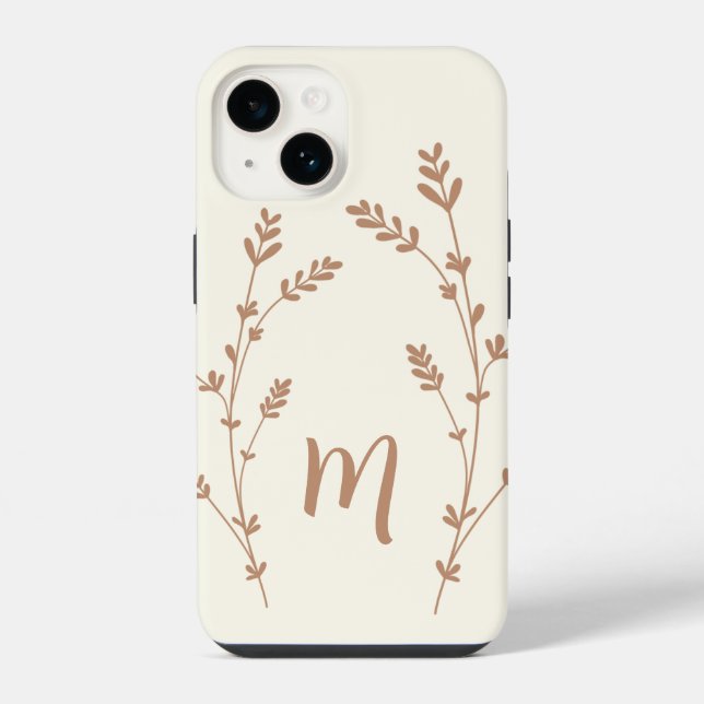 Monogramm personalisierte schick-Blätter, braun iPhone Hülle (Rückseite)