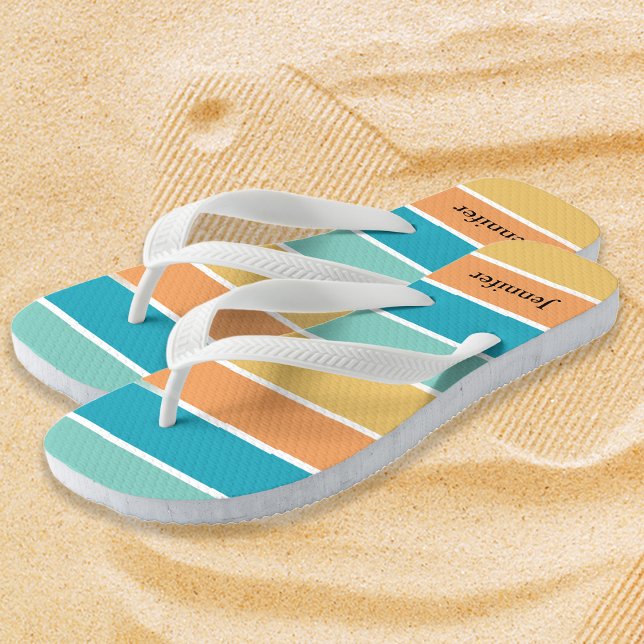 Monogramm personalisierte Tropenstreifen Flip Flops (Von Creator hochgeladen)