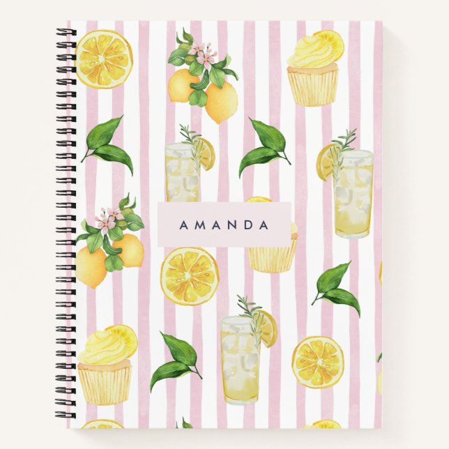 Monogramm Personalisierte Wasserfarben Lemonade Notizbuch (Vorderseite)