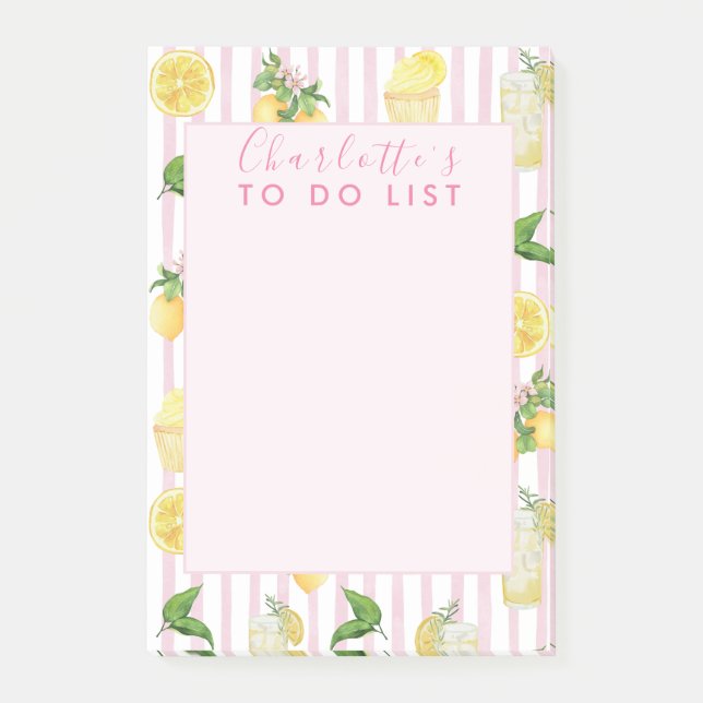 Monogramm Personalisierte Wasserfarben Lemonade Post-it Klebezettel (Vorderseite)