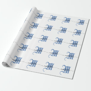 Monogramm personalisierter Anfangsname blau Geschenkpapier