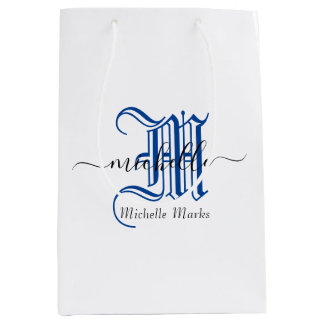 Monogramm personalisierter Anfangsname blau Mittlere Geschenktüte