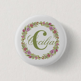 Monogramm personalisierter Blumenschaden Button