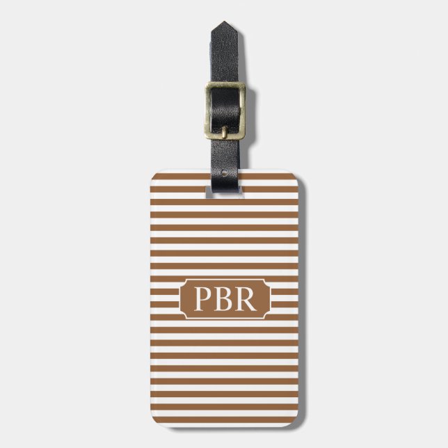 Monogramm Personalisierter brauner Streifen Gepäck Gepäckanhänger (Vorderseite vertikal)