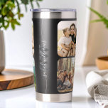 Monogramm Personalisierter Name 6 FotoCollage Thermobecher<br><div class="desc">Erstellen Sie Ihren eigenen personalisierten Foto Collage Thermal Tumbler mit 6 Ihrer Lieblings-Fotos zusammen mit benutzerdefinierten Monogramm Initialen und Name in eleganter Skriptkalligraphie.</div>