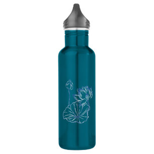 Monogramm personalisierter Name Lotus Aquamarin gr Edelstahlflasche