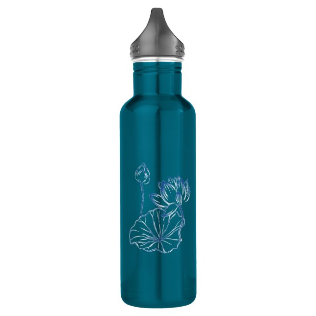 Monogramm personalisierter Name Lotus Aquamarin gr Edelstahlflasche (Links)