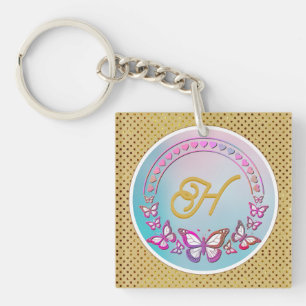 Monogramm personalisierter Schmetterling Schlüsselanhänger
