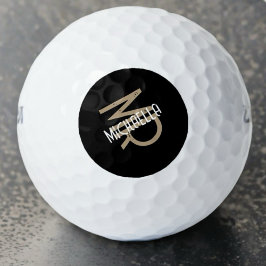 Monogramm personalisierter Schwarz-weiß-beige-Name Golfball
