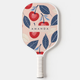 Monogramm-Personalisiertes Cherry-Leaf-Muster Pickleball Schläger
