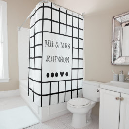 Monogramm personalisiertes Muster schwarz M2r2 Duschvorhang