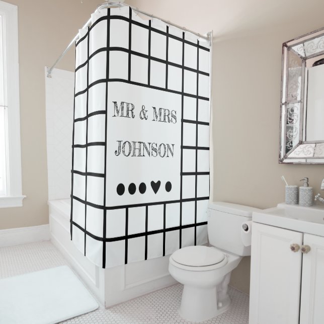 Monogramm personalisiertes Muster schwarz M2r2 Duschvorhang (Beispiel)