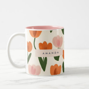 Monogramm Personalisiertes Niedliches Federmuster Zweifarbige Tasse