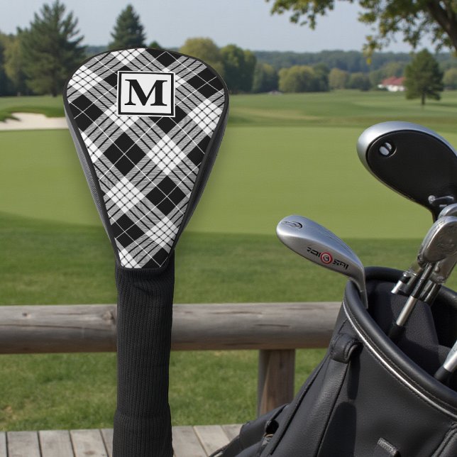 Monogramm Personalisiertes Schwarz-Weiß-Tartan-Mus Golf Headcover (Von Creator hochgeladen)