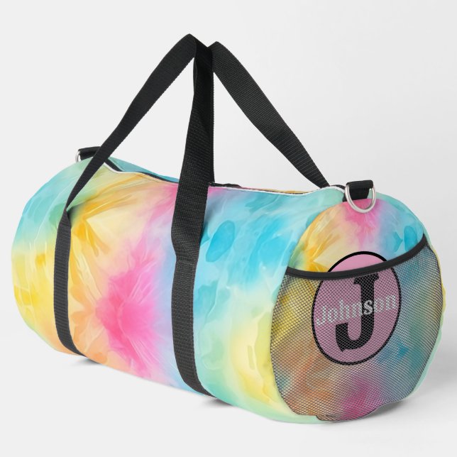Monogramm Personalisierung Regenbogen Tie Dye Mädc Duffle Bag (Rechte Ecke)