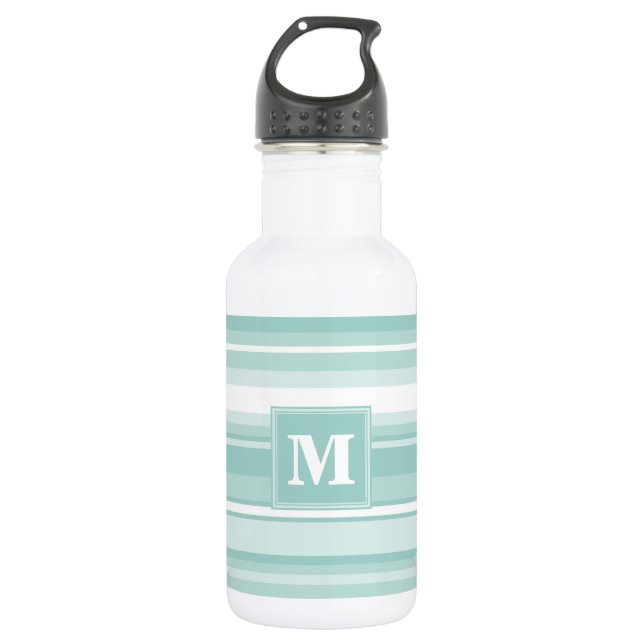 Monogramm Pfefferminzstreifen Edelstahlflasche (Vorderseite)
