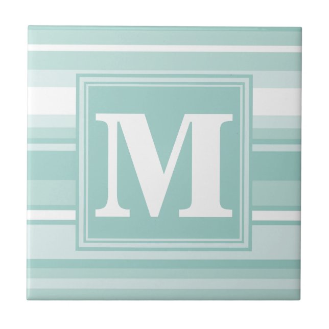 Monogramm Pfefferminzstreifen Fliese (Vorderseite)