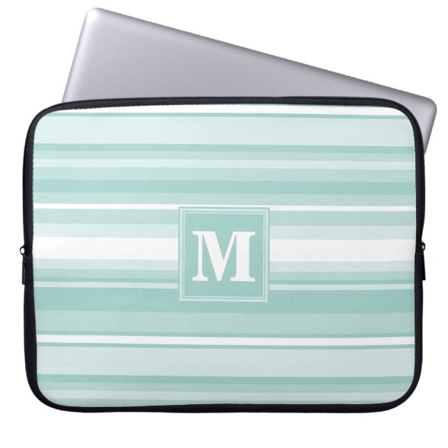 Monogramm Pfefferminzstreifen Laptopschutzhülle (Vorderseite)