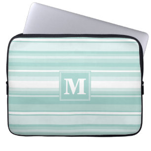 Monogramm Pfefferminzstreifen Laptopschutzhülle