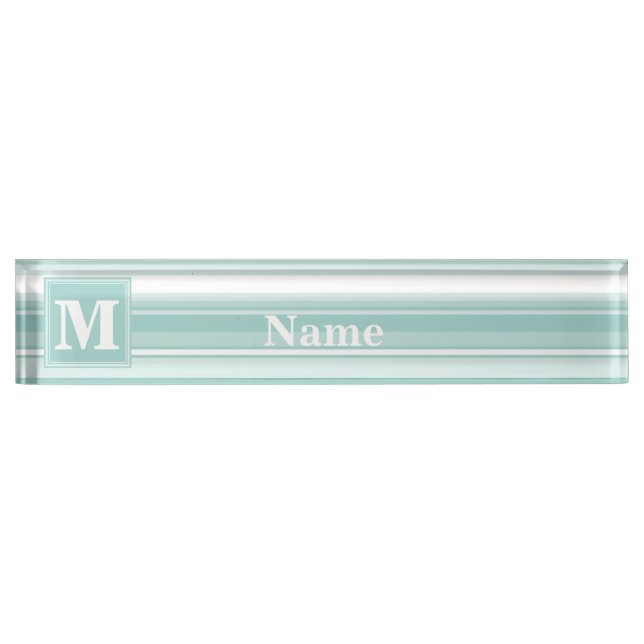 Monogramm Pfefferminzstreifen Namensplakette (Vorderseite)