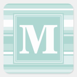 Monogramm Pfefferminzstreifen Quadratischer Aufkleber