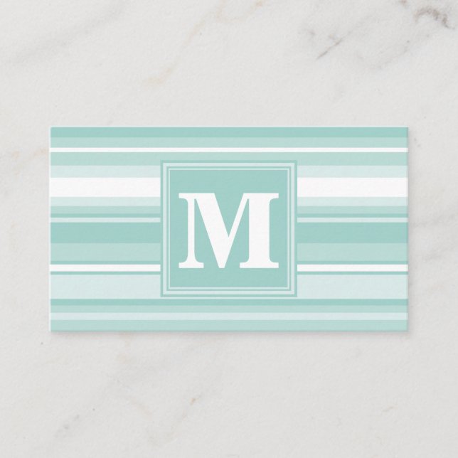 Monogramm Pfefferminzstreifen Visitenkarte (Vorderseite)