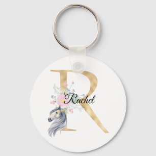Monogramm Pferd niedlich florale mädchenhafte Pfer Schlüsselanhänger