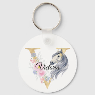 Monogramm Pferd niedlich florale mädchenhafte Pfer Schlüsselanhänger