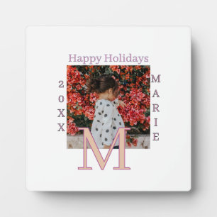 MONOGRAMM PFIRSICH GRAU NAME FOTO JAHR WEIHNACHTEN FOTOPLATTE