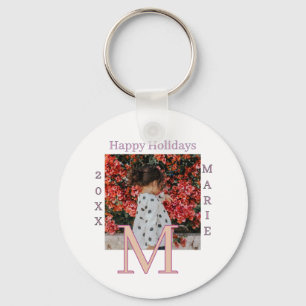 MONOGRAMM PFIRSICH GRAU NAME FOTO JAHR WEIHNACHTEN SCHLÜSSELANHÄNGER