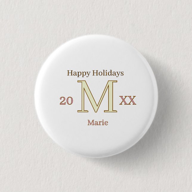MONOGRAMM PFIRSICH GRAU NAME JAHR GOLDENE FEIERTAG BUTTON (Vorderseite)