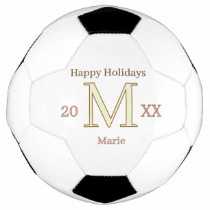MONOGRAMM PFIRSICH GRAU NAME JAHR GOLDENE FEIERTAG FUßBALL