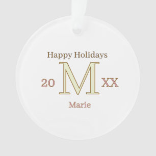 MONOGRAMM PFIRSICH GRAU NAME JAHR GOLDENE FEIERTAG ORNAMENT