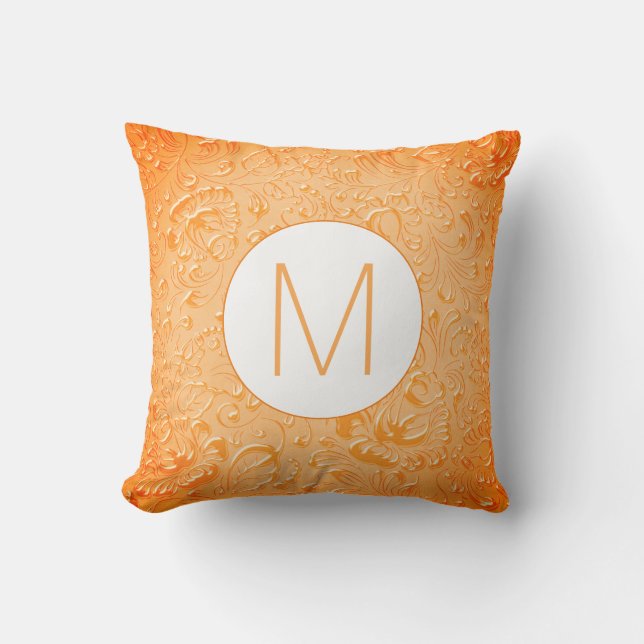 Monogramm Pfirsichfarbe mit Blumenkodierung Kissen (Vorderseite)