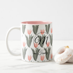 Monogramm-Pfirsichfarben mit elegantem Familiennam Zweifarbige Tasse